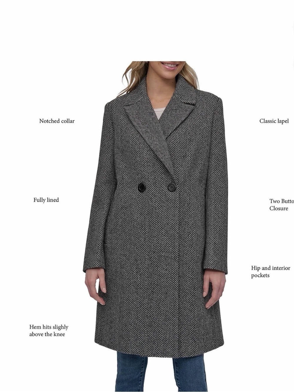 DKNY Women's Herringbone
Double Breasted Wool Blend Coat